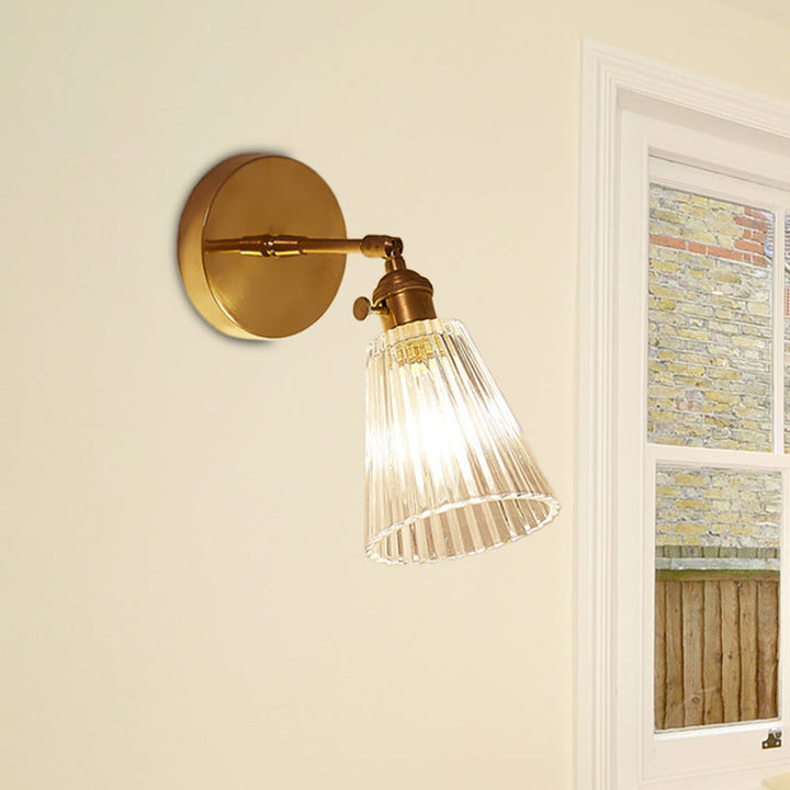 Tapered Glass Industrial Wall Sconce - Brass Finish Single Light Fixture