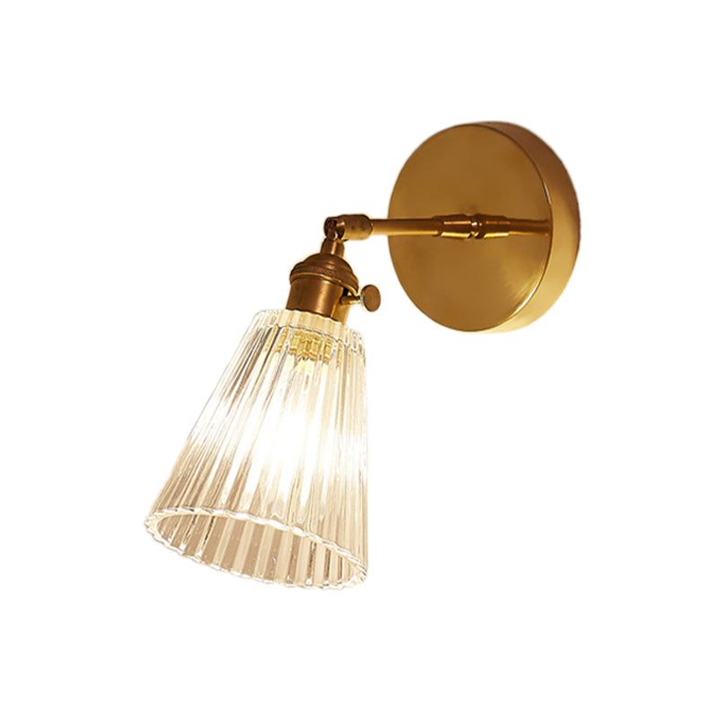 Tapered Glass Industrial Wall Sconce - Brass Finish Single Light Fixture