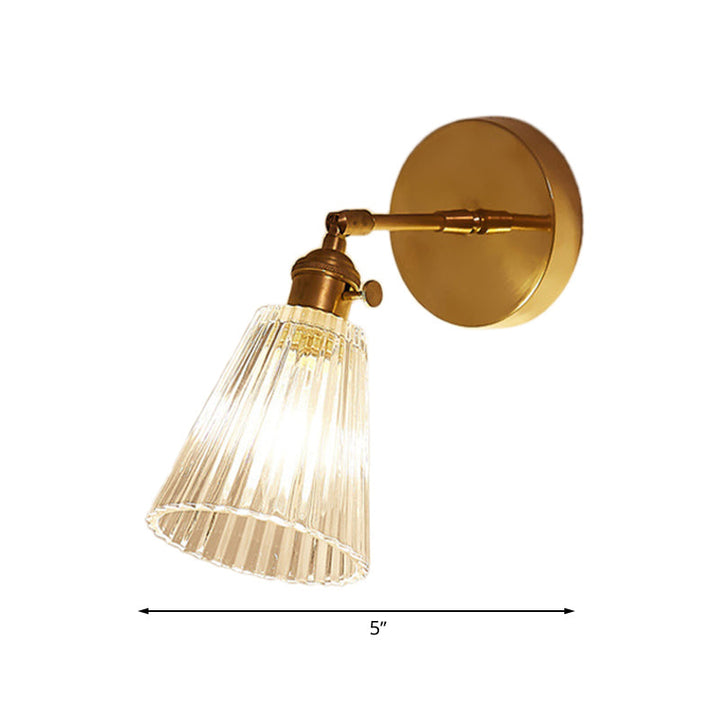 Tapered Glass Industrial Wall Sconce - Brass Finish Single Light Fixture