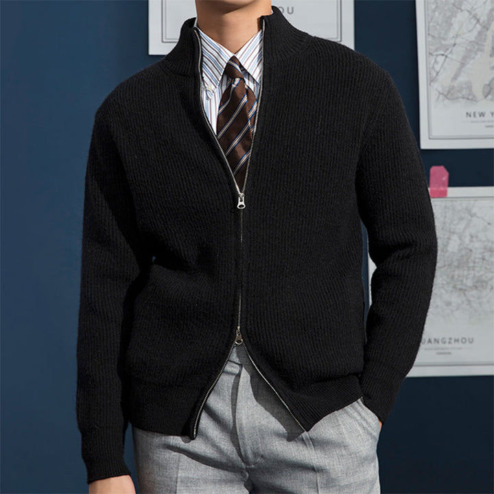 Premium Ribbed Zip Cardigan – Slim Fit Knit Sweater with Stand Collar