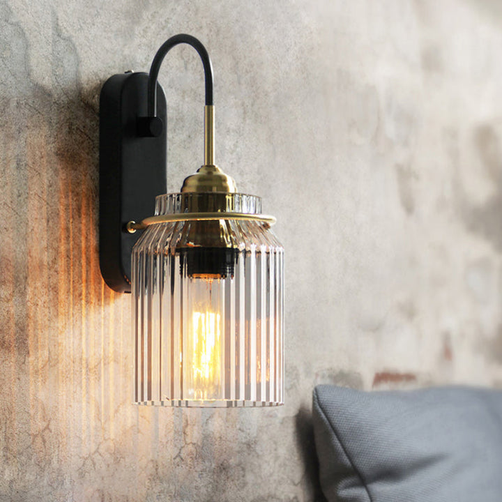 Prismatic Glass Farmhouse Bedside Wall Sconce - Single Light in Black