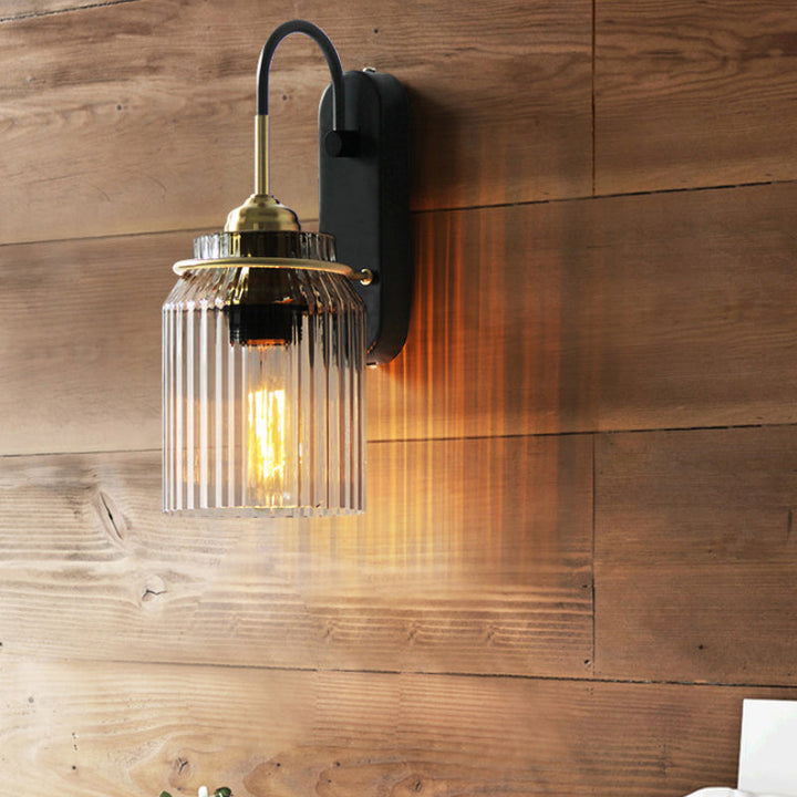 Prismatic Glass Farmhouse Bedside Wall Sconce - Single Light in Black