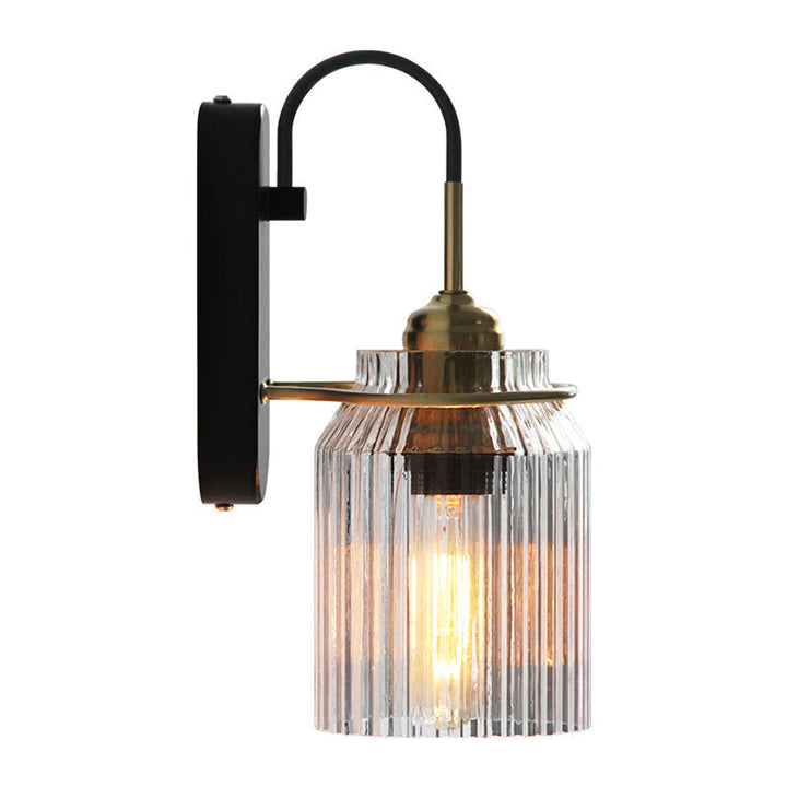 Prismatic Glass Farmhouse Bedside Wall Sconce - Single Light in Black
