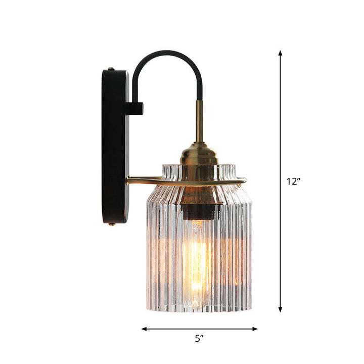 Prismatic Glass Farmhouse Bedside Wall Sconce - Single Light in Black