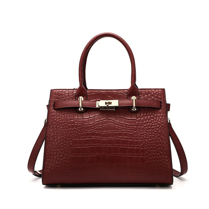 Harlow – Croc Embossed Satchel Bag with Gold Turn Lock and Crossbody Strap