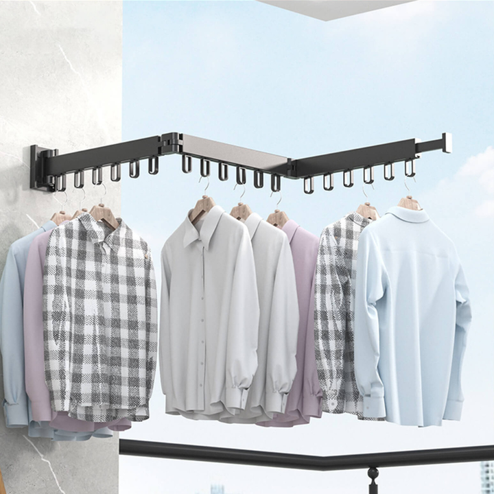 Wall-Mounted Tri-Fold Aluminum Clothes Drying Rack with Telescopic Extension