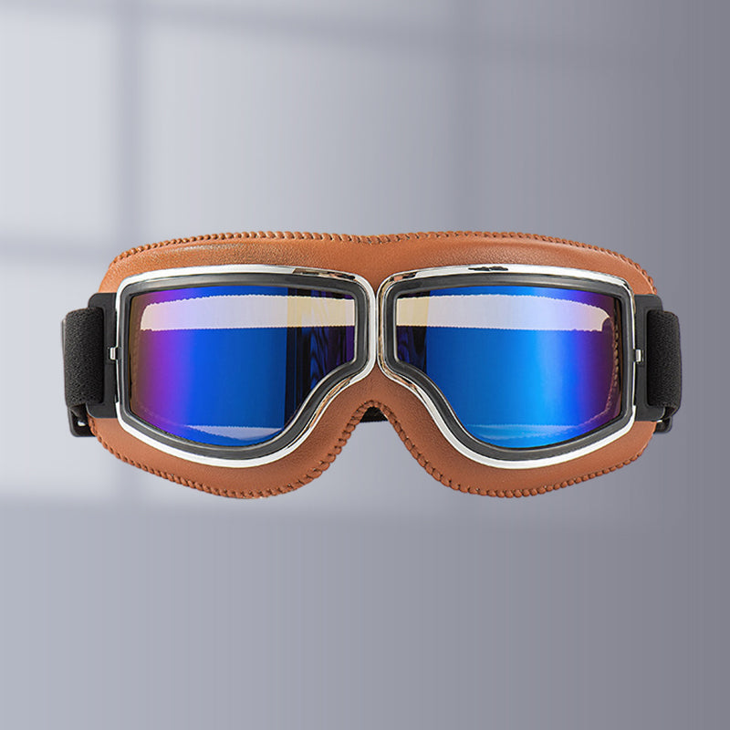 Classic Leather Aviator Goggles - Vintage Motorcycle Style with UV Protection