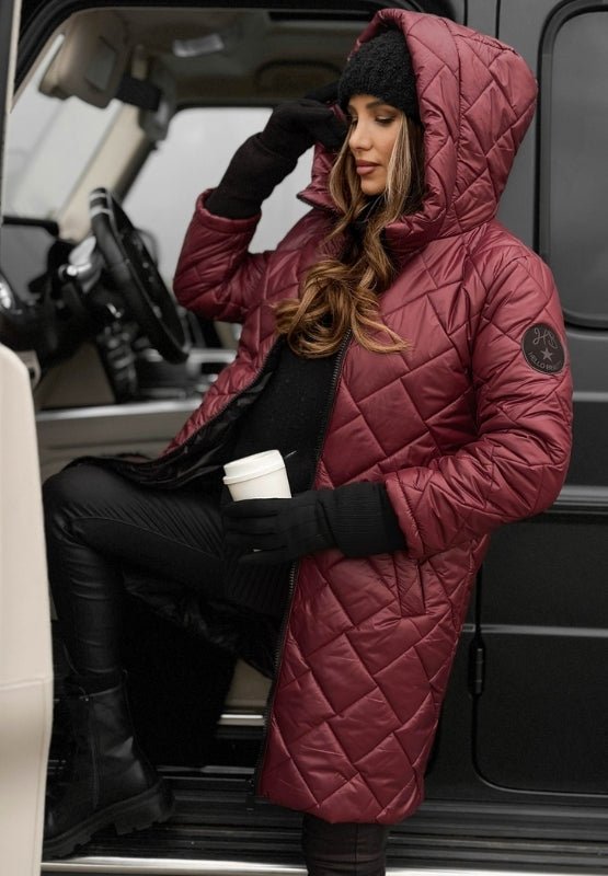 Diamond Quilted Hooded Jacket for Women