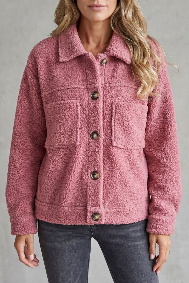 Women's Textured Fleece Button-Up Jacket – Warm & Comfortable Layering Piece