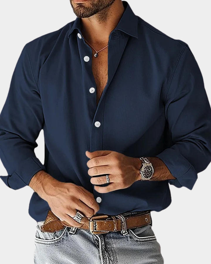 Men's Long Sleeve Shirt with Button Down Collar Slim Fit