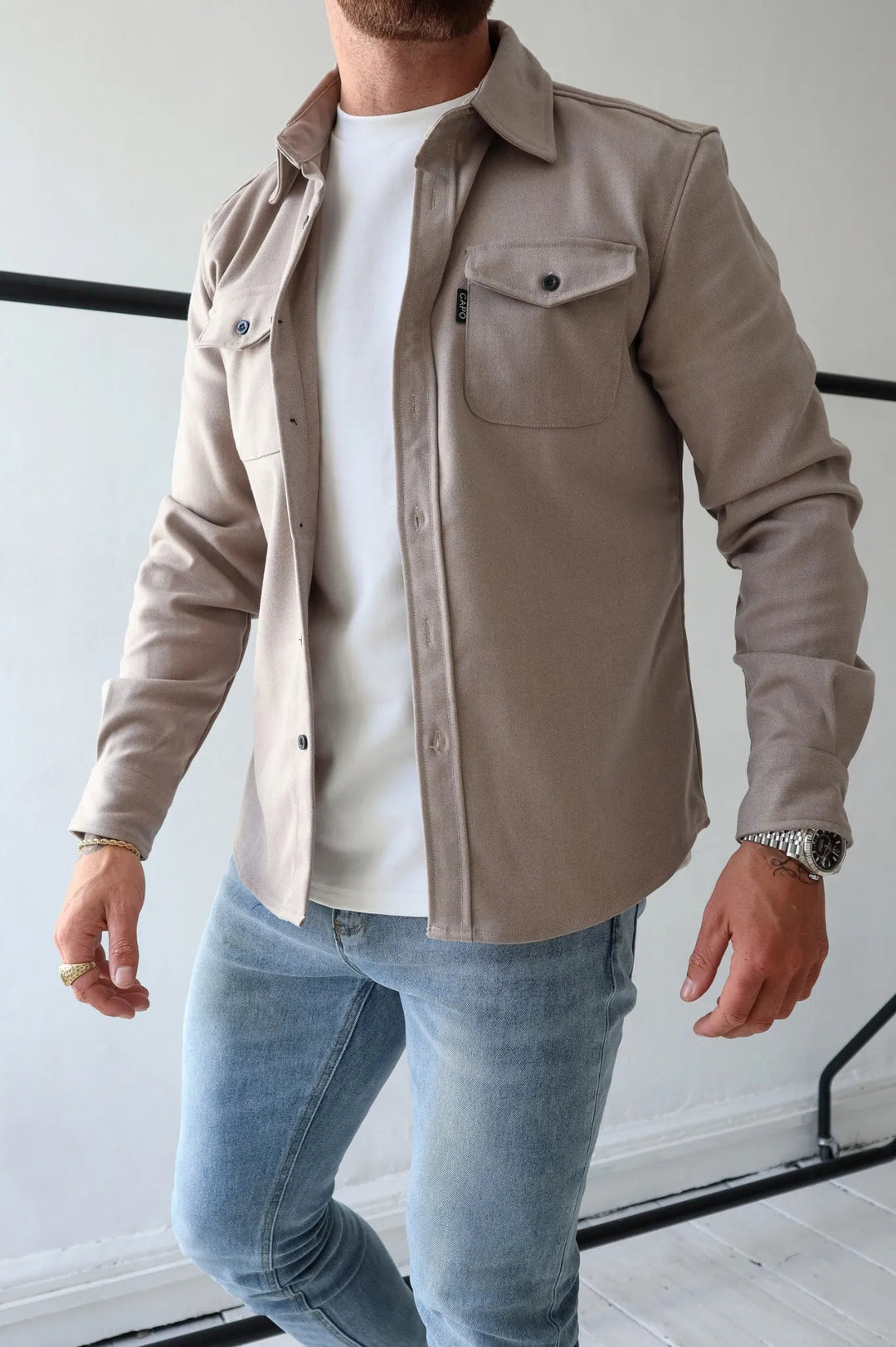 Men's Overshirt Jacket with Chest Pockets - Spring Autumn Casual Lightweight