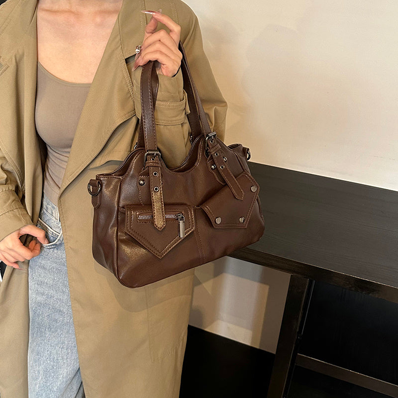 Kova – Vegan Cowhide Hobo Bag, Moto-Style Shoulder Bag
