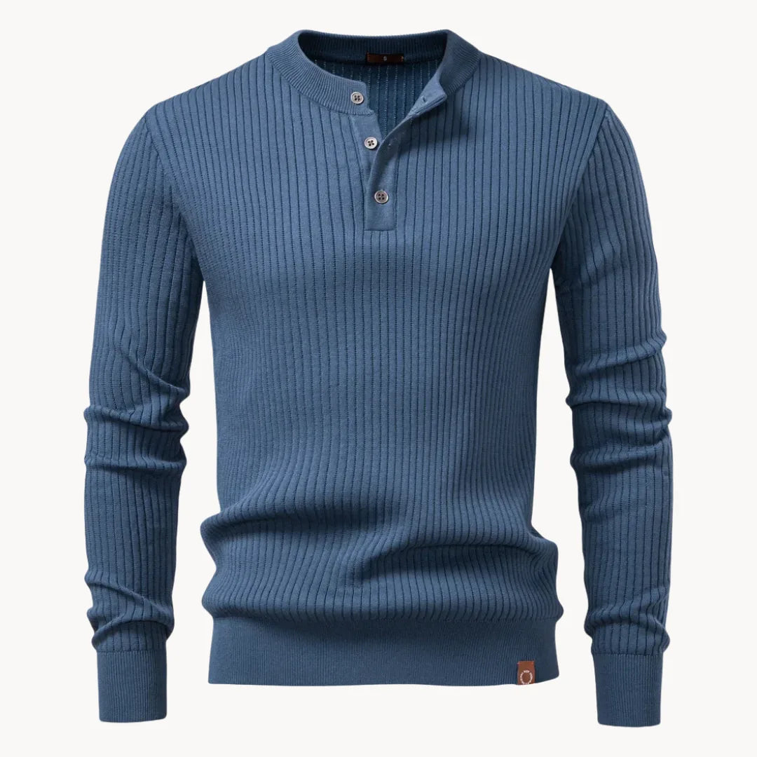 Men's Sweater with Round Neck and Button Closure for Daily Use