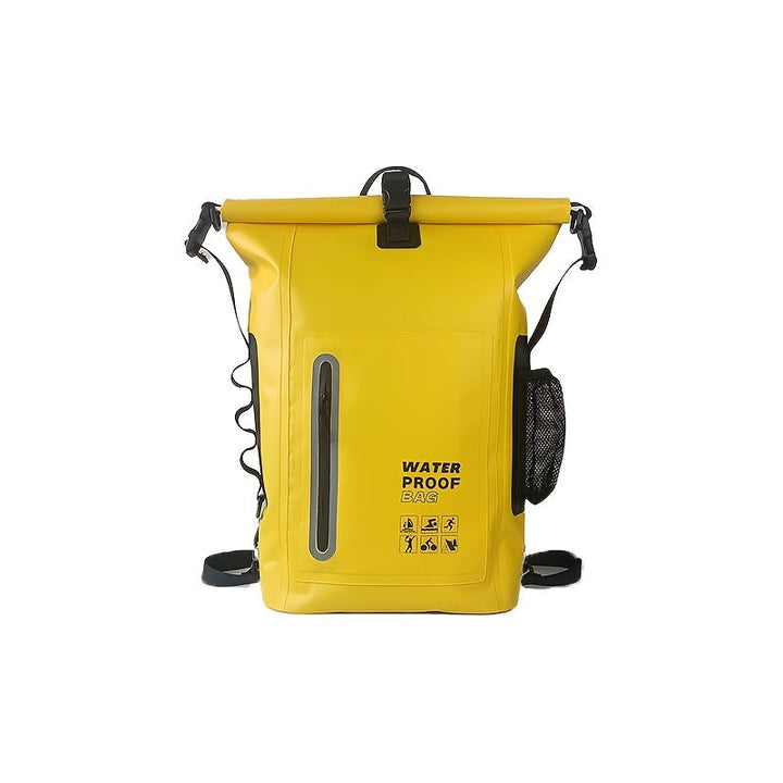 Waterproof 25L Roll-Top Backpack with Multiple Pockets, Sturdy Buckle, and Side Mesh Pocket