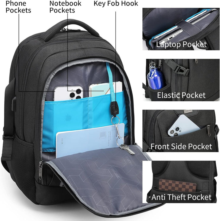 ProTravel Laptop Backpack with USB Port & Water-Resistant Storage