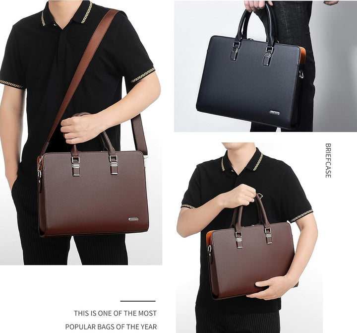 Professional Leather Laptop Briefcase with Multiple Compartments