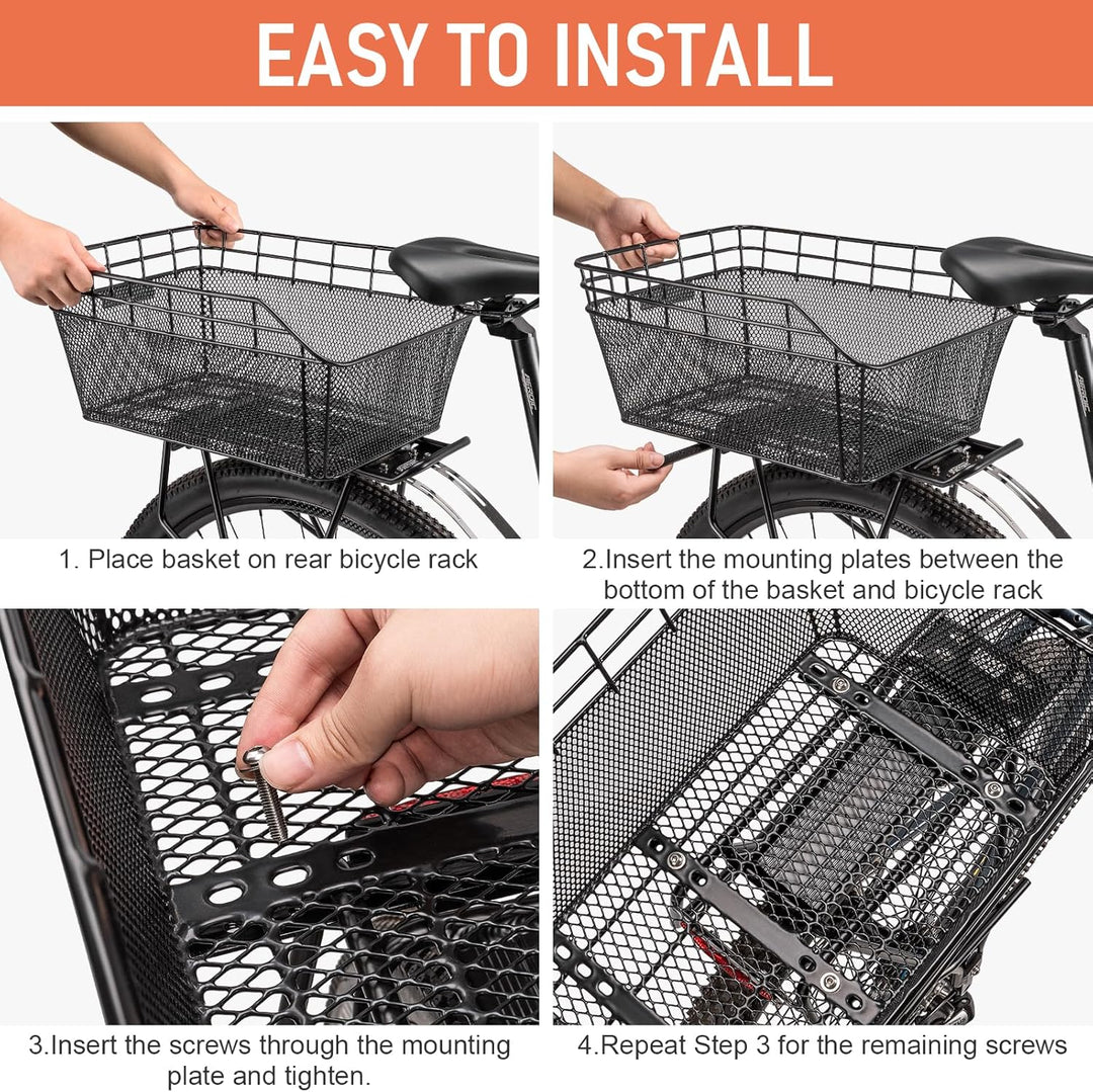 Spacious Rear Cargo Bike Basket with Waterproof Cover & Cargo Net