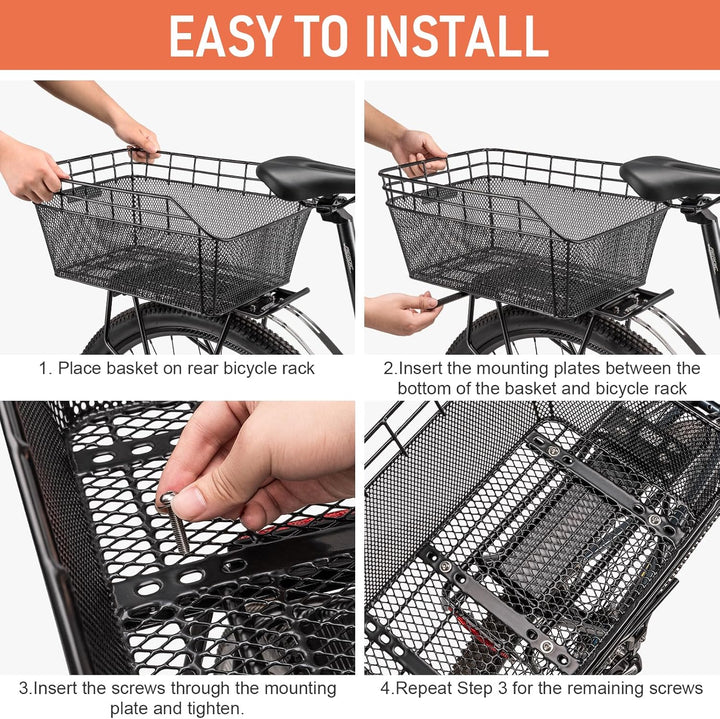 Spacious Rear Cargo Bike Basket with Waterproof Cover & Cargo Net