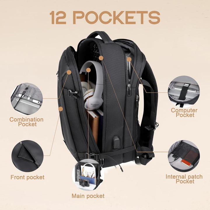 40L Expandable Waterproof Travel Backpack with USB Port & 17” Laptop Compartment – AirVoyage (Buy 1, Get 1 FREE offer)