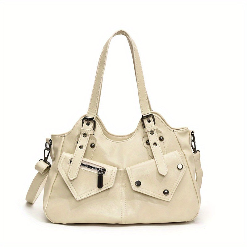 Kova – Vegan Cowhide Hobo Bag, Moto-Style Shoulder Bag