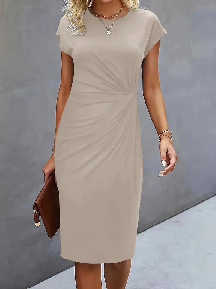 Midi Dress Women Round Neck Tailored Wedding Guest