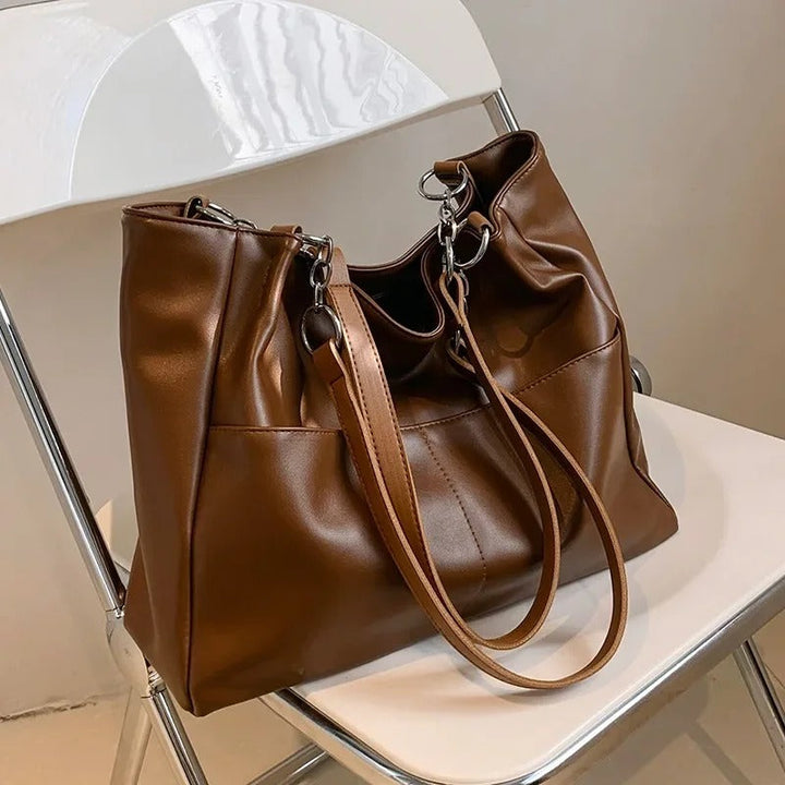 Solen – Large Vegan Cowhide Tote Bag, Chain Shoulder Bag