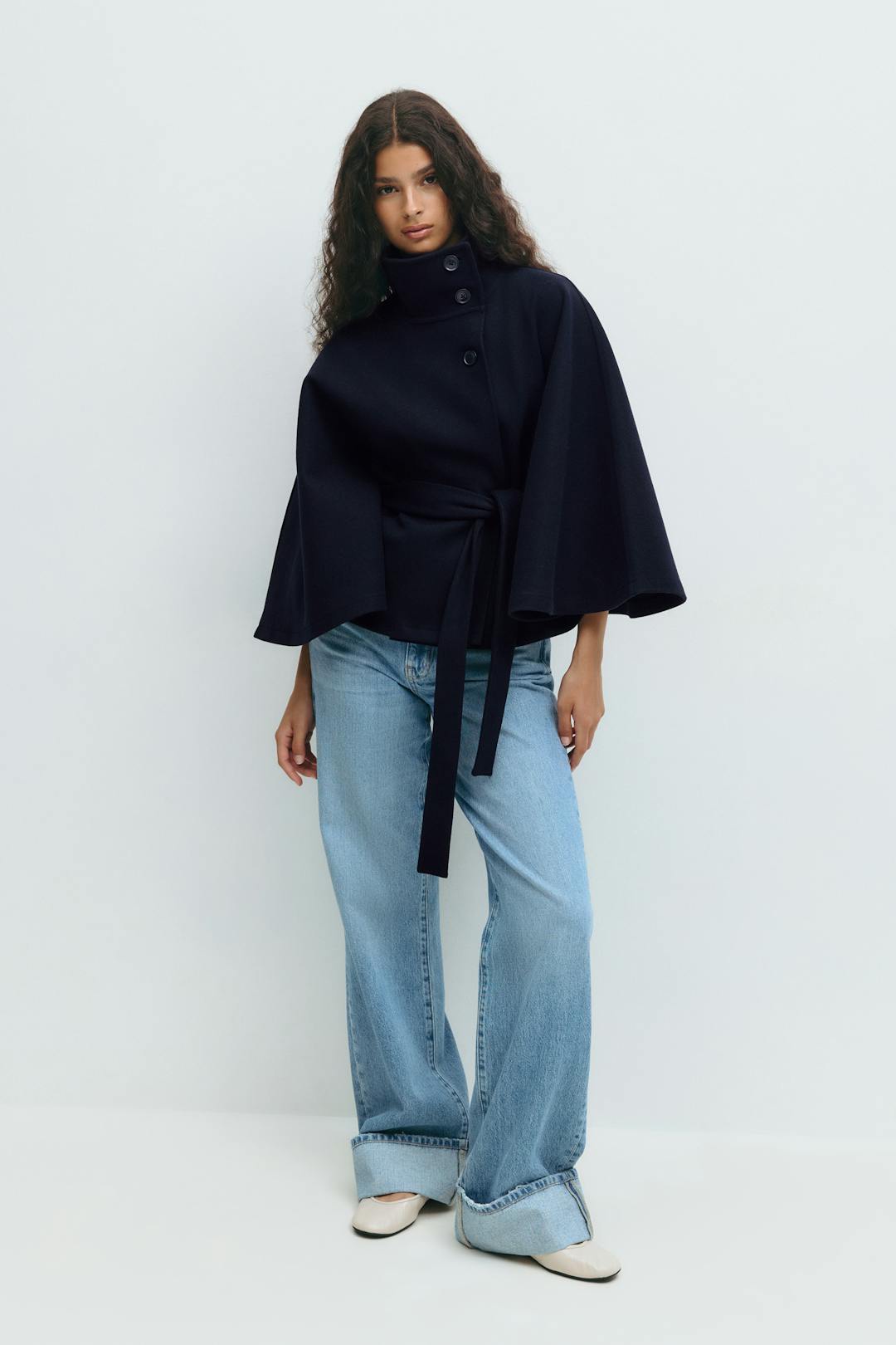 Cape Jas Dames Regular Fit High Collar Bow Belt Winter