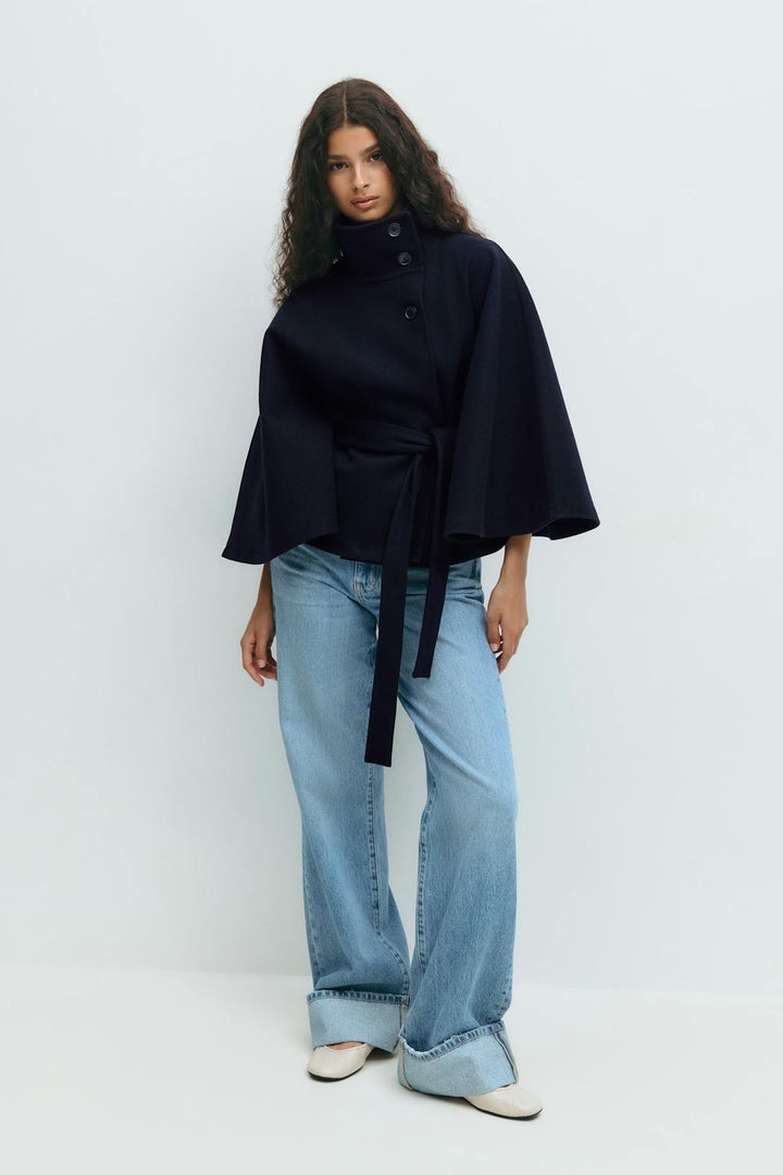 Cape Jas Dames Regular Fit High Collar Bow Belt Winter