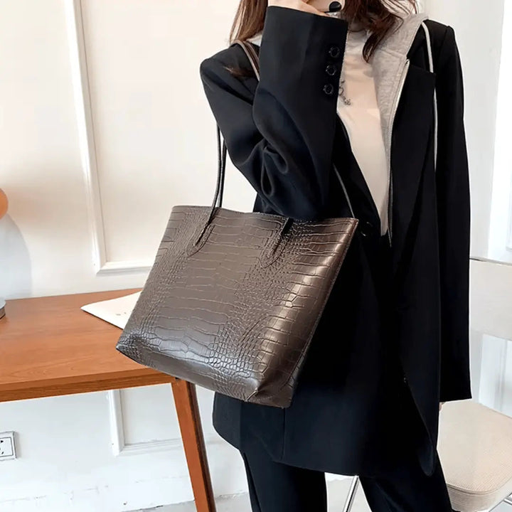 Aldene – Large Croc-Embossed Vegan Cowhide Tote Bag
