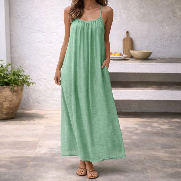BreezeHaven Women's Linen Blend Maxi Dress with Spaghetti Straps