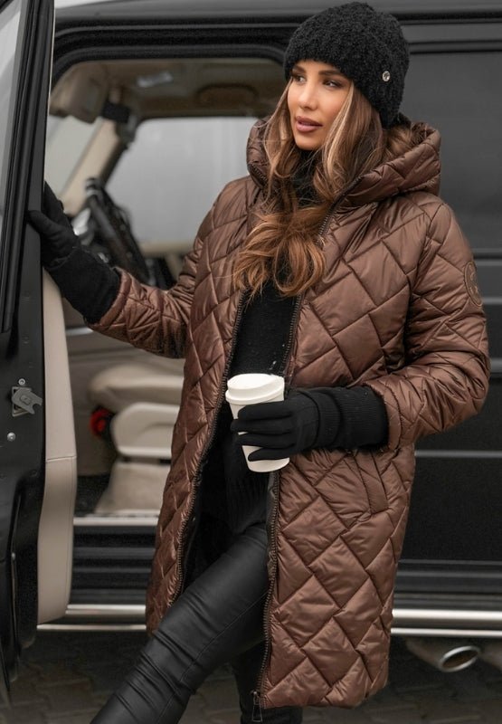 Diamond Quilted Hooded Jacket for Women