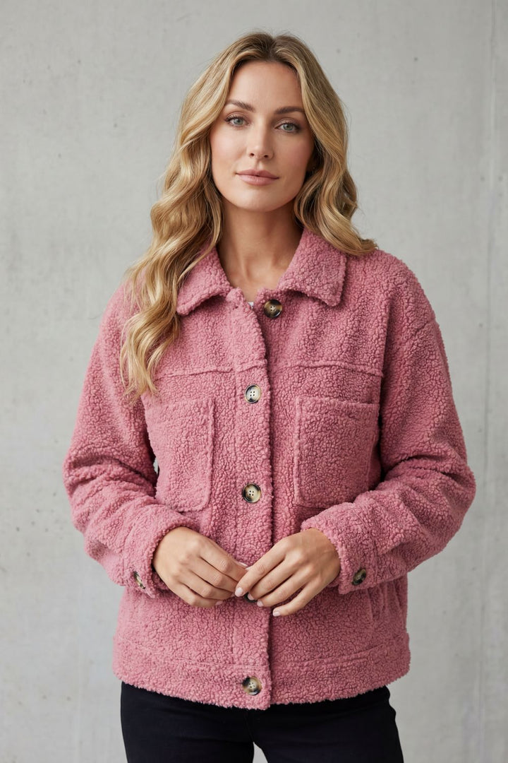 Women's Textured Fleece Button-Up Jacket – Warm & Comfortable Layering Piece