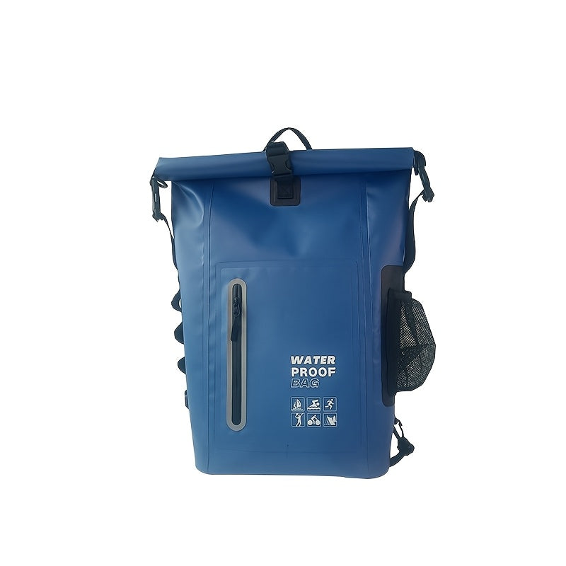 Waterproof 25L Roll-Top Backpack with Multiple Pockets, Sturdy Buckle, and Side Mesh Pocket