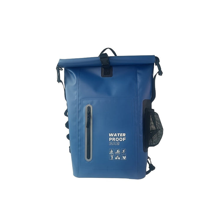 Waterproof 25L Roll-Top Backpack with Multiple Pockets, Sturdy Buckle, and Side Mesh Pocket