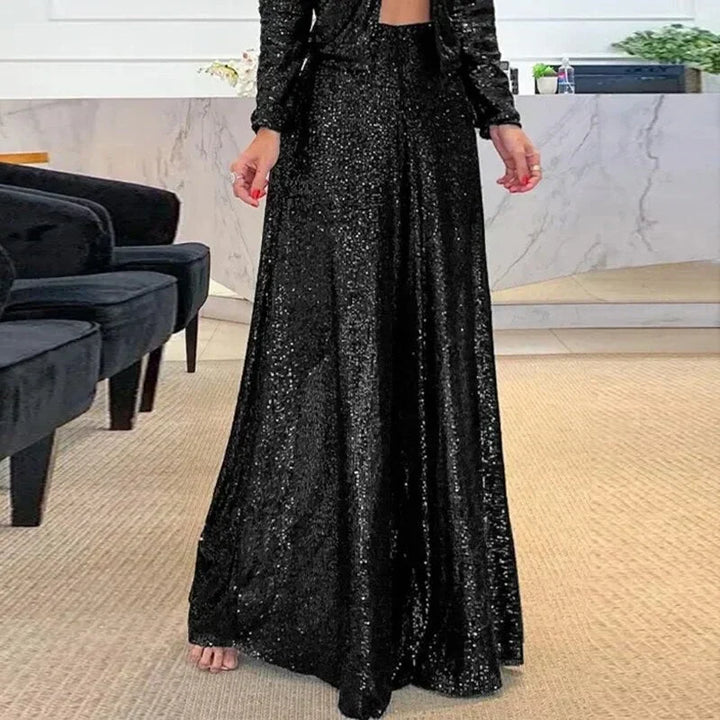 Shimmer Wide Leg Evening Pants – Sparkly High Waist Trousers for Special Occasions