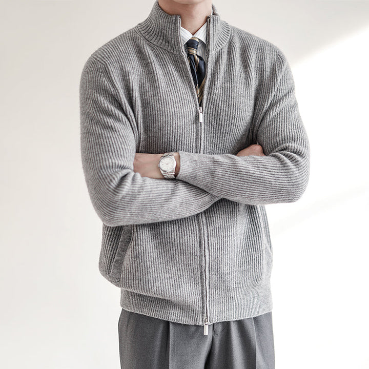 Premium Ribbed Zip Cardigan – Slim Fit Knit Sweater with Stand Collar