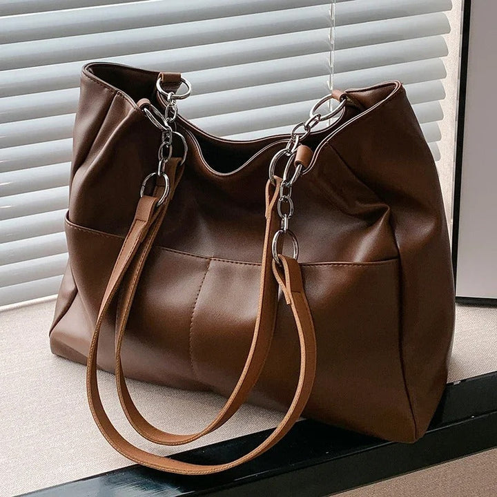 Solen – Large Vegan Cowhide Tote Bag, Chain Shoulder Bag