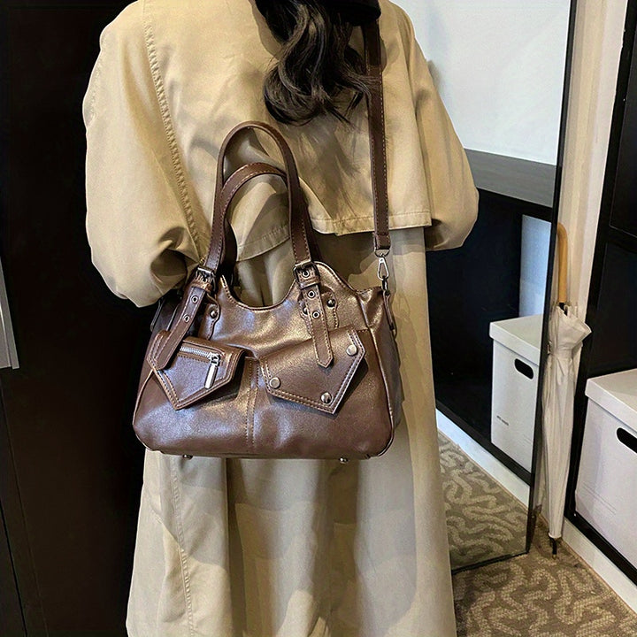 Kova – Vegan Cowhide Hobo Bag, Moto-Style Shoulder Bag