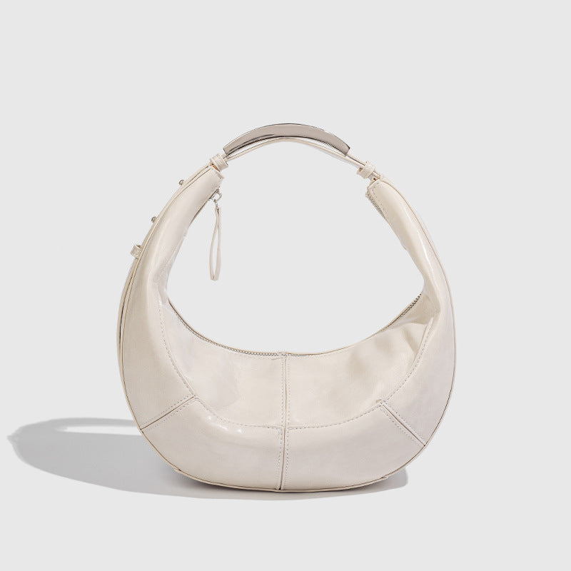 Luna – Vegan Cowhide Crescent Shoulder Bag, Top Handle Hobo