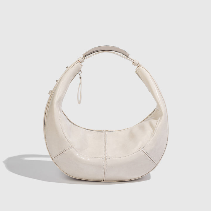 Luna – Vegan Cowhide Crescent Shoulder Bag, Top Handle Hobo