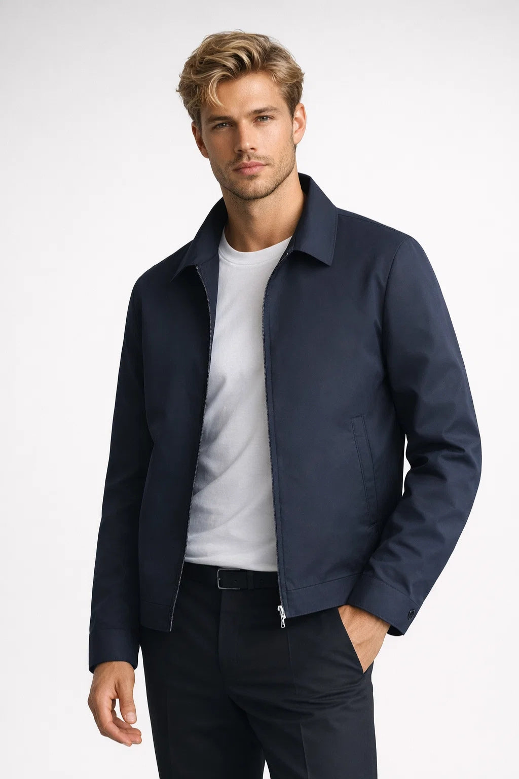 Men's Slim Fit Jacket Zipper Classic Collar Smart Casual Summer