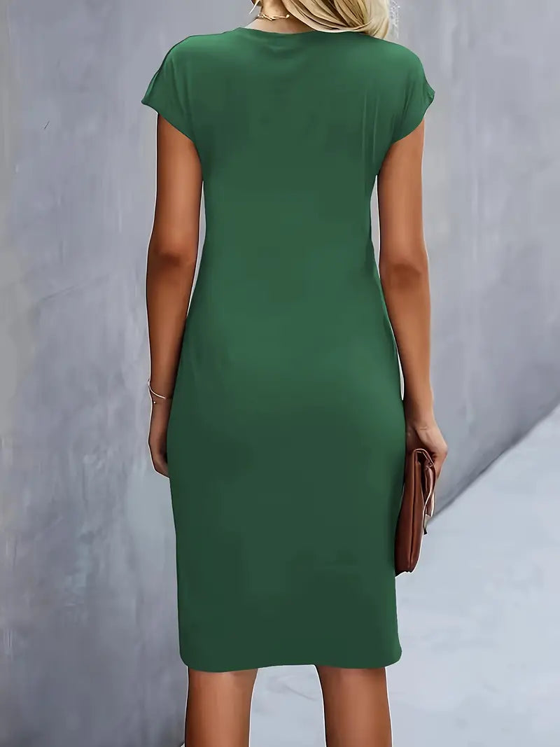 Midi Dress Women Round Neck Tailored Wedding Guest