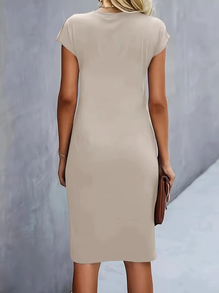 Midi Dress Women Round Neck Tailored Wedding Guest