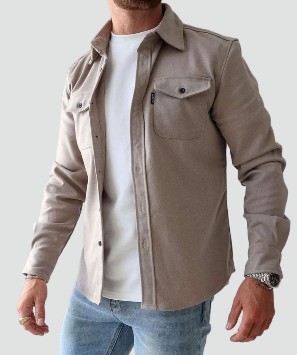 Casual Men's Shirt Jacket with Button Closure and Chest Pockets