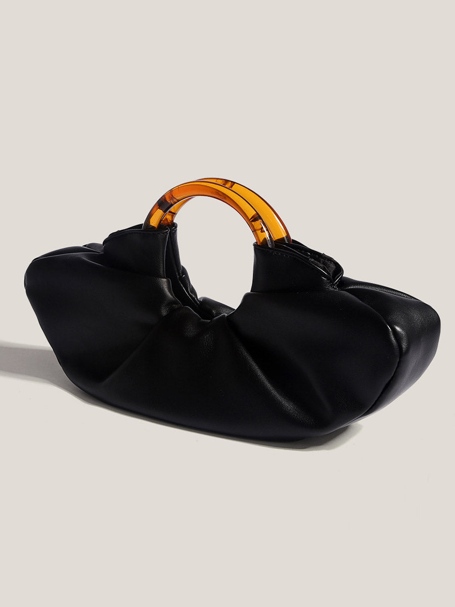 Nuvola – Ruched Vegan Cowhide Clutch Bag with Ring Handle