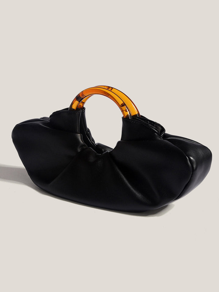 Nuvola – Ruched Vegan Cowhide Clutch Bag with Ring Handle