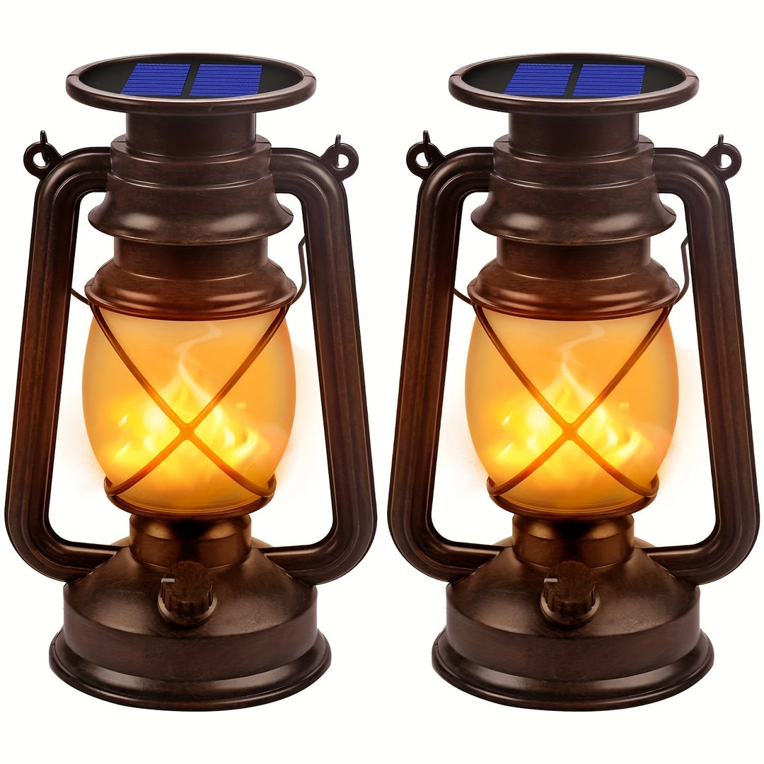 Set of 2 Solar Lanterns – Vintage Dancing Flame LED Lights for Garden and Patio