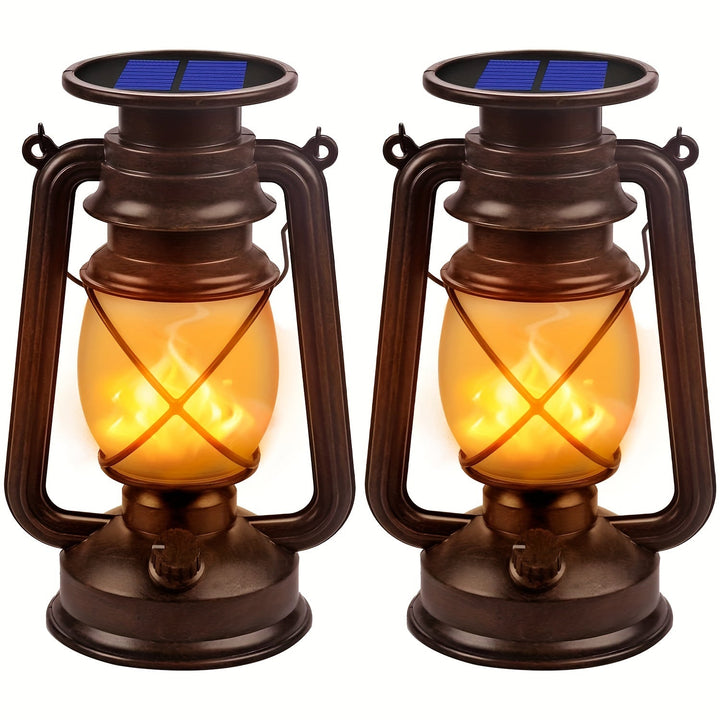 Set of 2 Solar Lanterns – Vintage Dancing Flame LED Lights for Garden and Patio