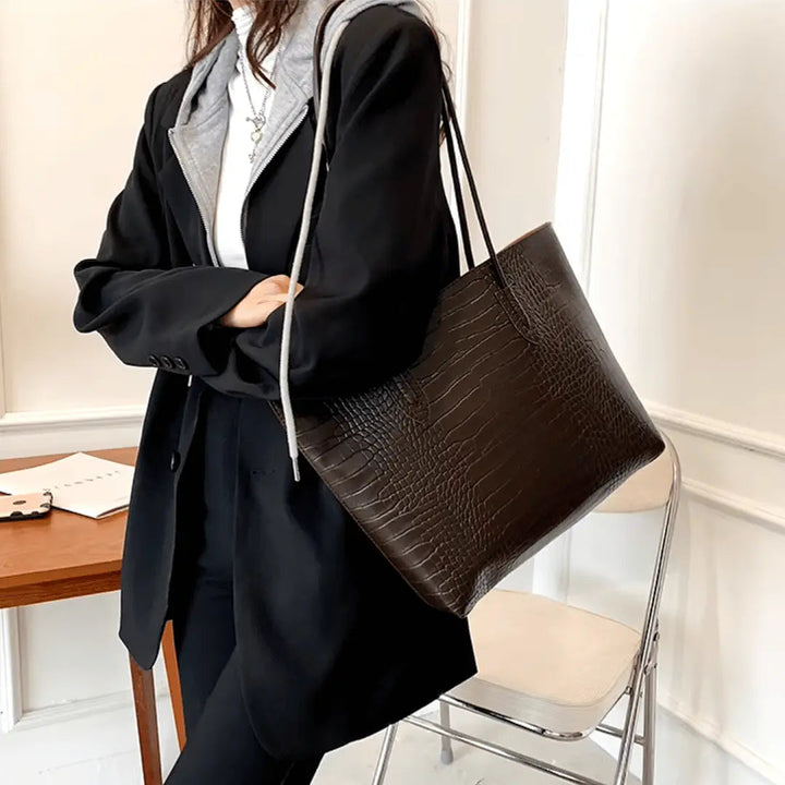 Aldene – Large Croc-Embossed Vegan Cowhide Tote Bag
