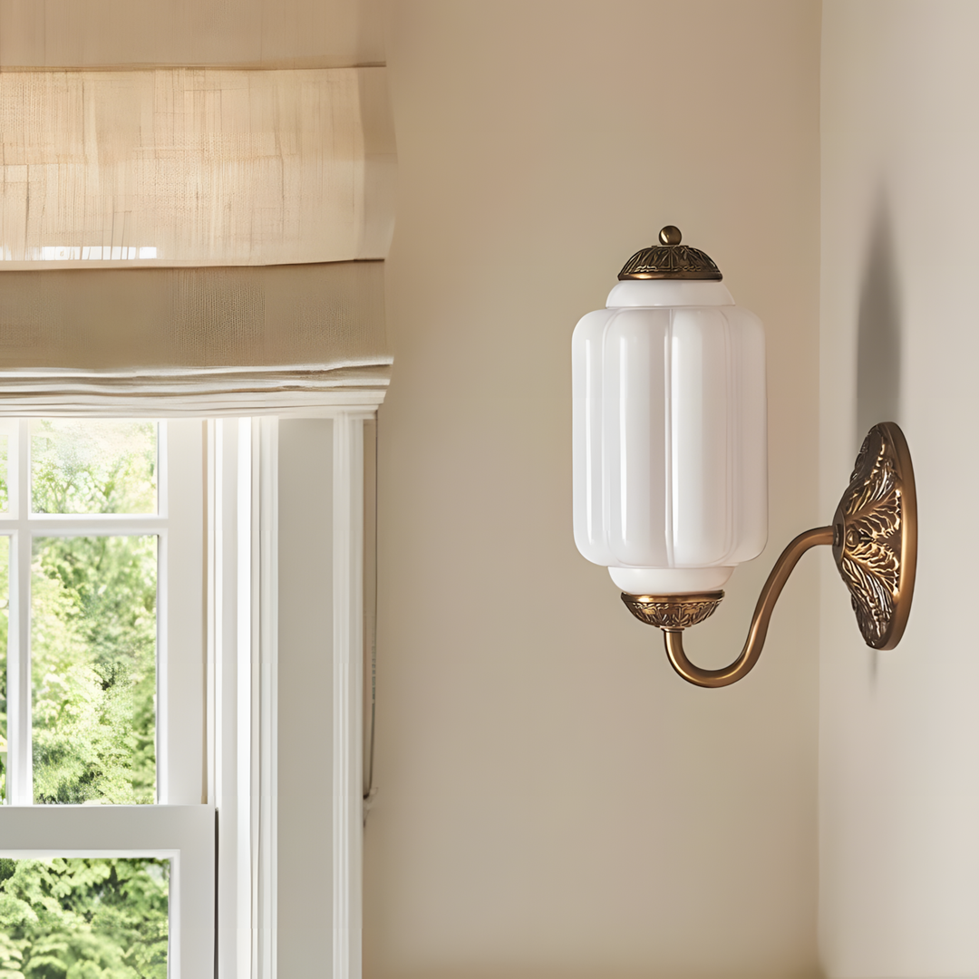 Lumi Vintage Milk Glass Oiled Brass Eloise Wall Lamp